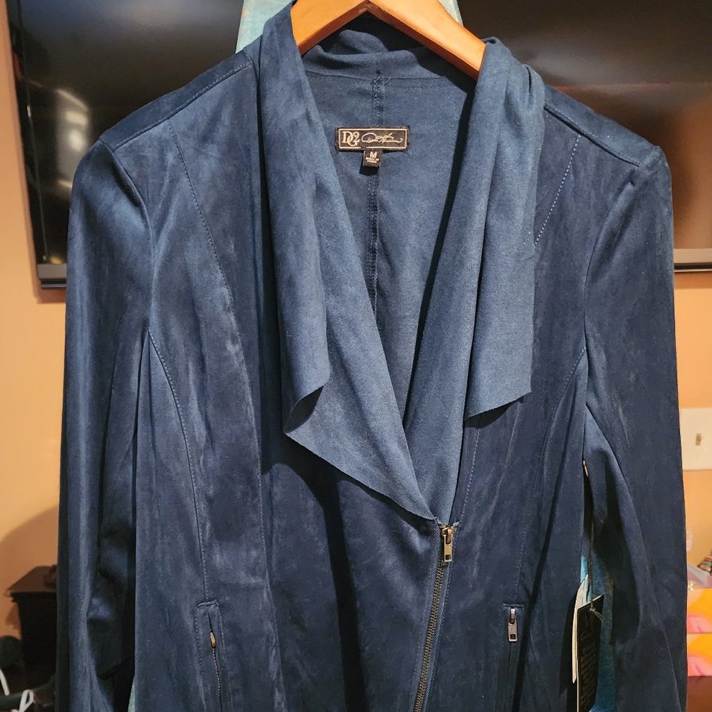 DG2 DRAPE FRONT FAUX SUEDE BOMBER JACKET